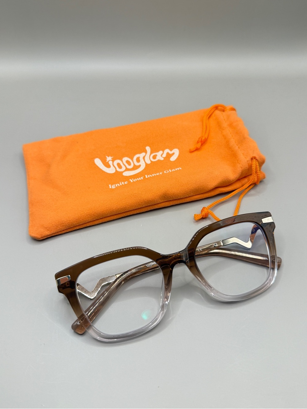 Vooglam Brown to Clear Ombre Square Glasses, No prescription